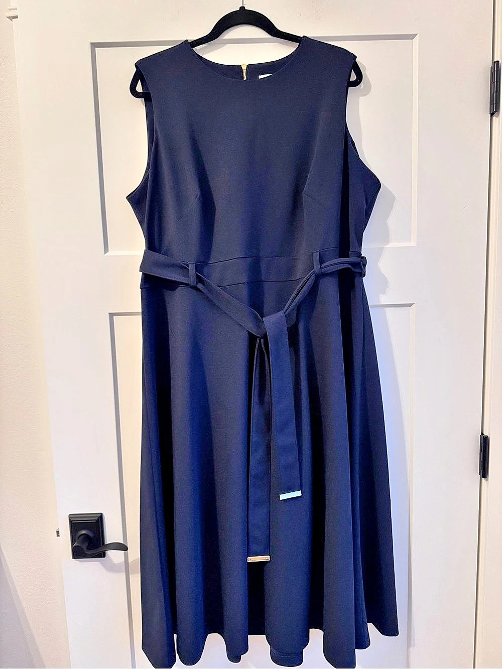Calvin Klein Self Belt A-Line Midi Dress Black Size 18W